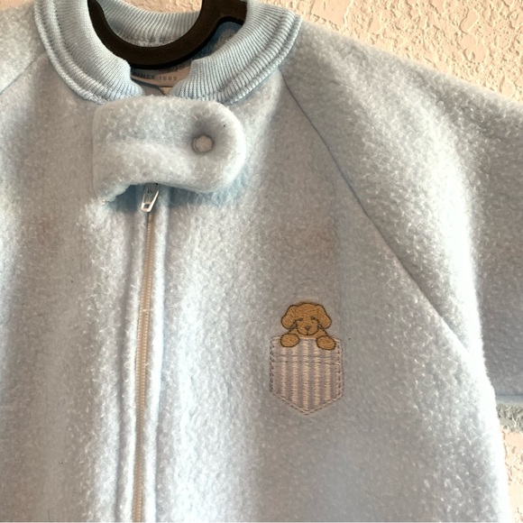 Vintage CARTERS Baby Blue Fleece Sleep Sack Bag Puppy Dog One Size To 21 LBS - Picture 3 of 8